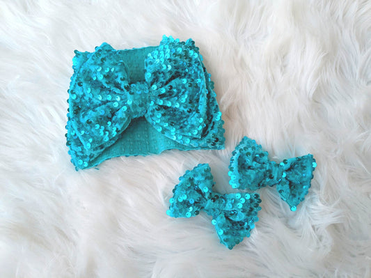 Turquoise Sequin Bows